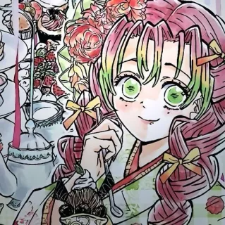 😊 Mitsuri Kanroji Demon Slayer anime, manga, demon slayer, mitsuri kanroji, hashira, love pillar, dessert, cute telegram sticker