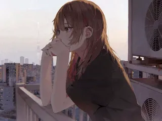 〰️ anime, girl, city, window, pensive, thinking telegram sticker
