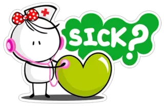❤ SICK? verpleegkundige, ziek, hart, medisch, stethoscoop, cartoon telegram sticker