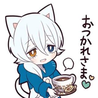💙 おつかれさま kat, anime, chibi, schattig, koffie, kawaii, cartoon whatsapp sticker