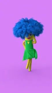 💃 bambola, personaggio, capelli blu, vestito verde, cartone animato, giallo telegram sticker