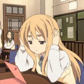 😔 Anime, Garota, Escola, Laptop, Triste, Mugi telegram sticker
