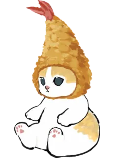 🍤 cat, shrimp, tempura, animal, cute, food, hat telegram sticker