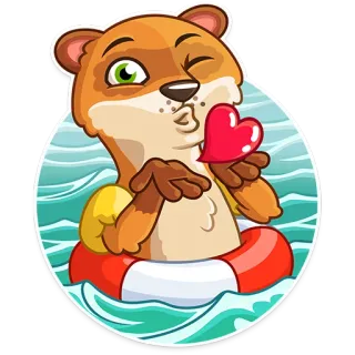 😘 loutre, animal, dessin animé, nage, bouée de sauvetage, mignon, clin d'œil telegram sticker