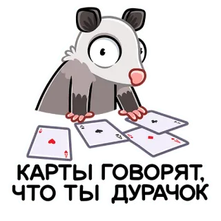 😐 КАРТЫ ГОВОРЯТ, ЧТО ТЫ - ДУРАЧОК zarigüeya, naipes, insulto, dibujos animados whatsapp sticker