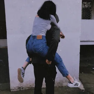 ♥️ pareja, a cuestas, relación, vaqueros, casual, amistad, diversión whatsapp sticker