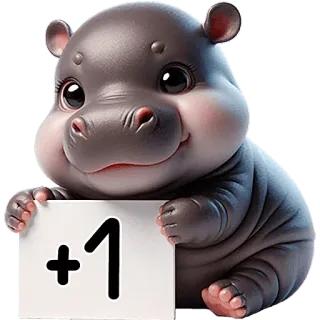 ➕ +1 カバ, 漫画, 動物, かわいい, プラスワン, サイン, イラスト whatsapp sticker