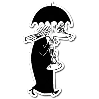 ☔ The Groke Moomins moomins, la Groke, personaje, paraguas, caminando, solitario, dibujos animados telegram sticker