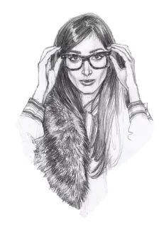 👀 woman, glasses, portrait, fashion, style, drawing whatsapp sticker