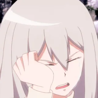 😭 animé, pleurer, triste, fille, larmes, émotionnel, cheveux blancs telegram sticker