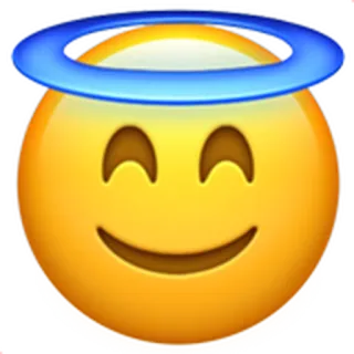 😇 이모지, 천사, 후광, 스마일리, 노란색 telegram sticker