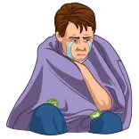 😭 ร้องไห้, เศร้า, เสียใจ, ผ้าห่ม, การ์ตูน, คน, อารมณ์ telegram sticker