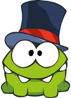 🤠 Om Nom Cut the Rope cartone animato, verde, mostro, carino, cappello telegram sticker