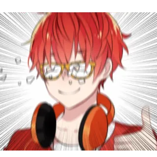 👍 anime, cartoon, character, red hair, glasses, headphones telegram sticker