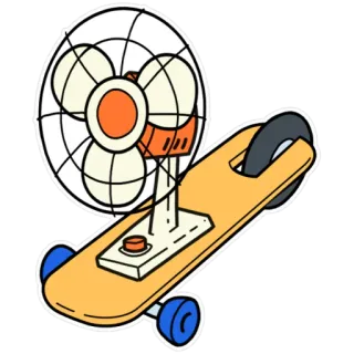 🛴 fan, skateboard, funny, vehicle, cartoon, invention telegram sticker
