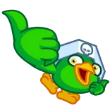 👍 pájaro, dibujo animado, pulgar arriba, verde, feliz telegram sticker