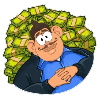 💶 Geld, Cartoon, Reich, Figur, Geldhaufen, Bargeld, Geldstapel, Erfolg whatsapp sticker