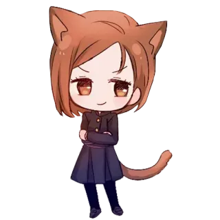 😏 애니메이션, 고양이 소녀, 치비, 교복, 만화 telegram sticker