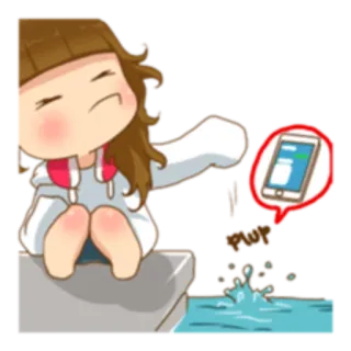 😼 POOF sticker, fille, téléphone, eau, animation telegram sticker