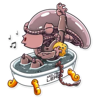🛀 MOLTEN LEAD alien, baignoire, plomb en fusion, dessin animé, drôle, eau, bain, xénomorphe whatsapp sticker