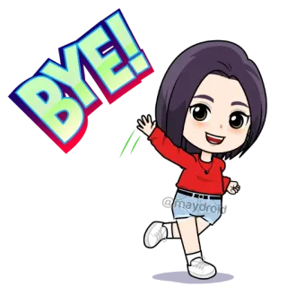 👋 BYE! bye, goodbye, farewell, cartoon, woman, waving, cute, animated telegram sticker