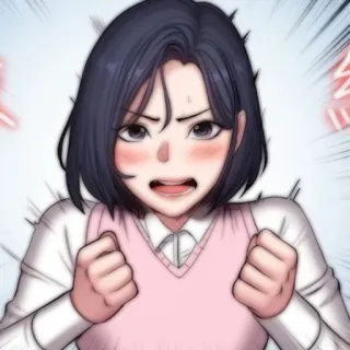 💭 Dziewczyna anime, Zły/Zła, Zdecydowany/Zdecydowana, Różowa kamizelka, Kreskówka telegram sticker