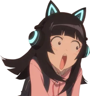 😱 Anime, Mädchen, Kopfhörer, Katzenohren telegram sticker