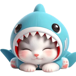 😴 chat, requin, animal, mignon, dessin animé, chaton, animal de compagnie, kawaii telegram sticker