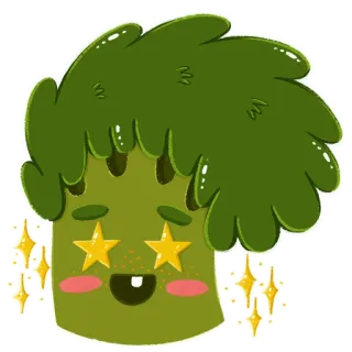 🤩 broccoli, vegetable, cute, cartoon, kawaii, sparkle, star, food telegram sticker