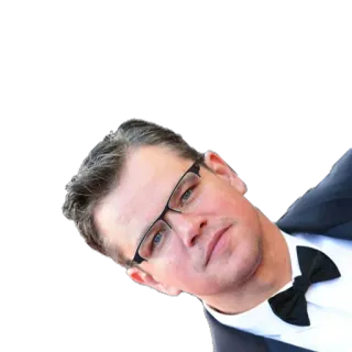 😜 Matt Damon actor, celebrity, man, glasses, bow tie, formal wear whatsapp sticker