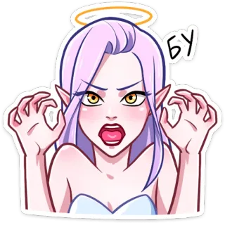 👻 БУ ангел, мультфильм, эльф, фэнтези, стикер, злой, демон telegram sticker