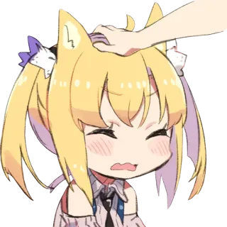 🤗 Аниме, Чиби, Кошачьи ушки, Погладить по голове, Милый, Румянец telegram sticker