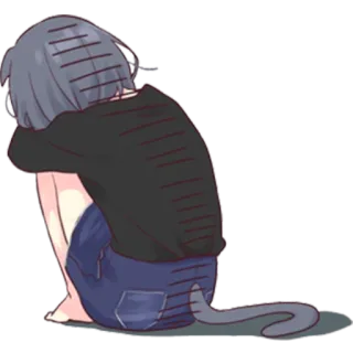 😔 Anime, Triste, Solo, Gatto, Coda, Manga, Piangendo, Emo whatsapp sticker