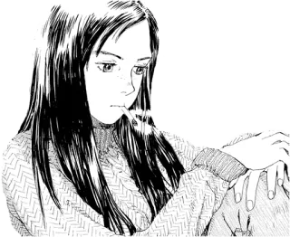 😐 Курение, Сигарета, Женщина, Манга, Эскиз, Рисунок telegram sticker