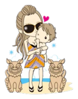 👪 ibu, anak, cinta, pantai, shisa, okinawa, keluarga telegram sticker