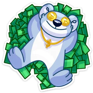 🤑 uang, dolar, beruang, kartun, tunai, mewah, kaya whatsapp sticker