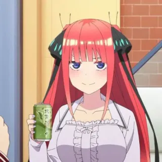 🍷 Nino Nakano The Quintessential Quintuplets Anime, Personagem, Nino Nakano, cabelo vermelho, sorriso whatsapp sticker