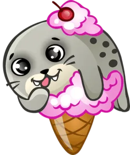 🍦 foca, helado, animal, dibujo animado, postre, lindo telegram sticker