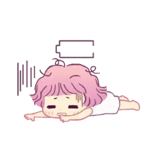 💕 Cartone animato, Esaurito, Stanco, Batteria scarica, Ragazza, Anime telegram sticker