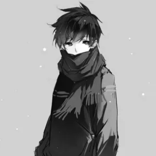 😯 anime, boy, scarf, winter, manga, monochrome telegram sticker