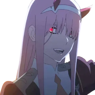 😀 Zero Two Darling in the Franxx Anime, Zero Two, Darling in the Franxx, Pinke Haare, Hörner, Anime Mädchen telegram sticker