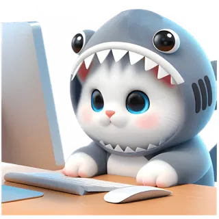 🤓 chat, requin, animal, ordinateur, kawaii, mignon, dessin animé, animal de compagnie telegram sticker