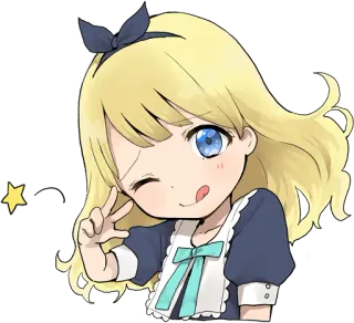 😋 Dziewczyna anime, Słodkie, Chibi, Znak pokoju, Blondynka, Mrugnięcie whatsapp sticker