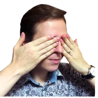 🙈 Zakryte oczy, Ręce na oczach, Mężczyzna, Zegarek, Oślepiający, Zamknięte oczy telegram sticker