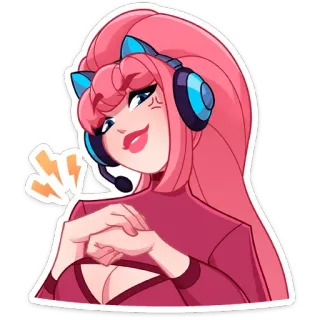 😊 动漫, 卡通, 粉色头发, 猫耳朵, 耳机, 游戏主播 whatsapp sticker