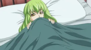 🛌 C.C. Code Geass Anime, Ragazza, Letto, Nascosto, Capelli verdi telegram sticker