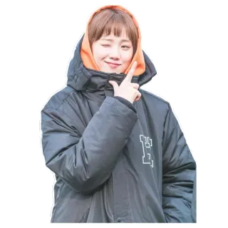🤘 femme, coréenne, sourire, clin d'œil, veste, hiver, décontracté telegram sticker