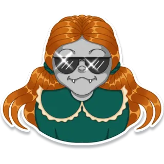 😎 naklejka, kreskówka, dziewczyna, okulary przeciwsłoneczne, rude włosy, portret telegram sticker