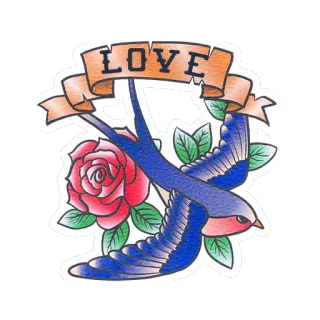 🐓 LOVE любовь, ласточка, птица, роза, тату, баннер, цветы telegram sticker