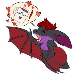 ☕️ coffee murciélago, café, animal, lindo, kawaii, dibujos animados, mamífero, dormilón telegram sticker